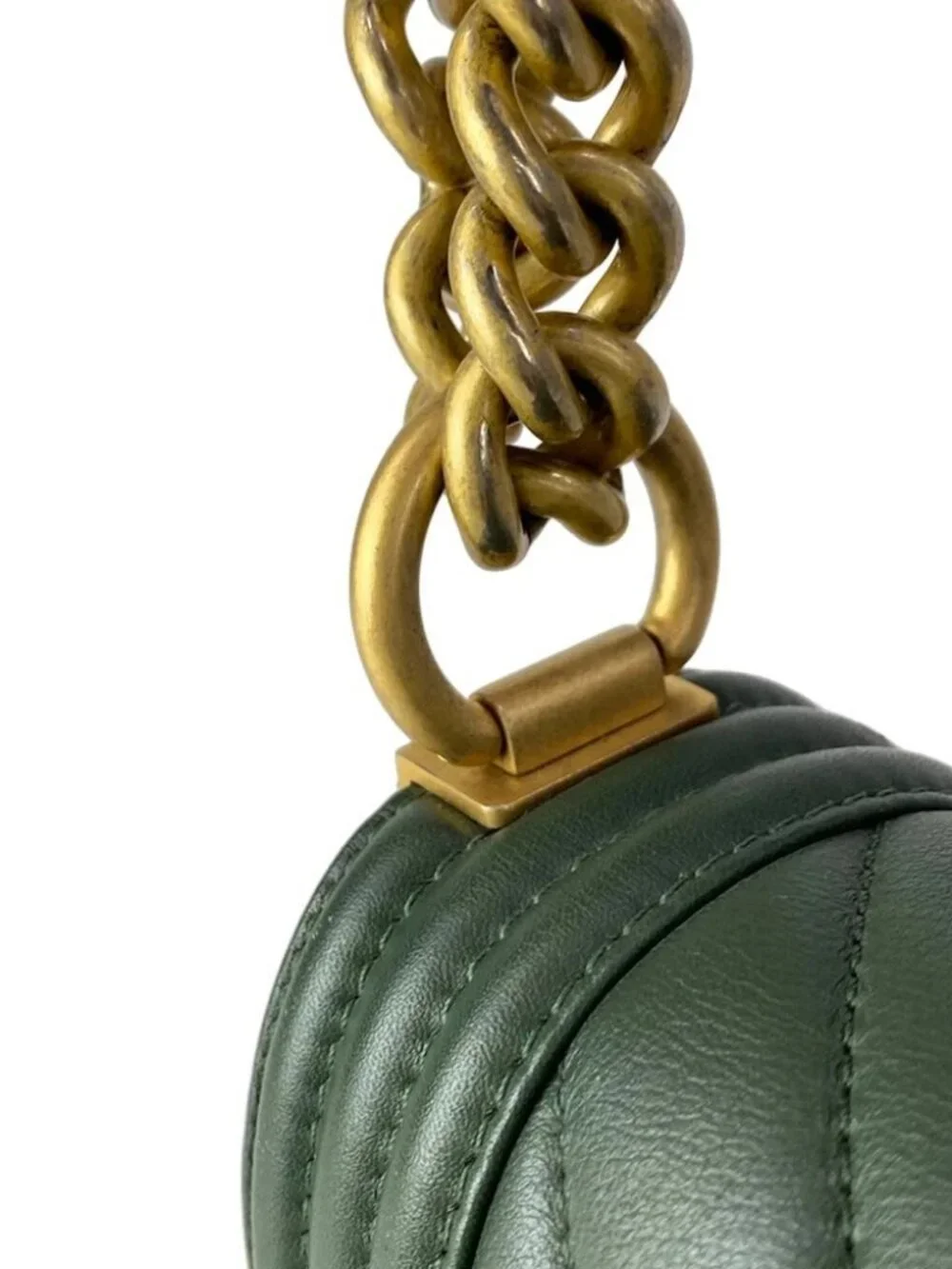 CHANEL Boy Chanel /Matelasse Dark Green Leather Shoulder Bag gold hardware